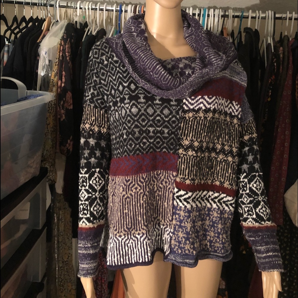 Free people cowl neck patchwork sweater - Picture 2 of 6